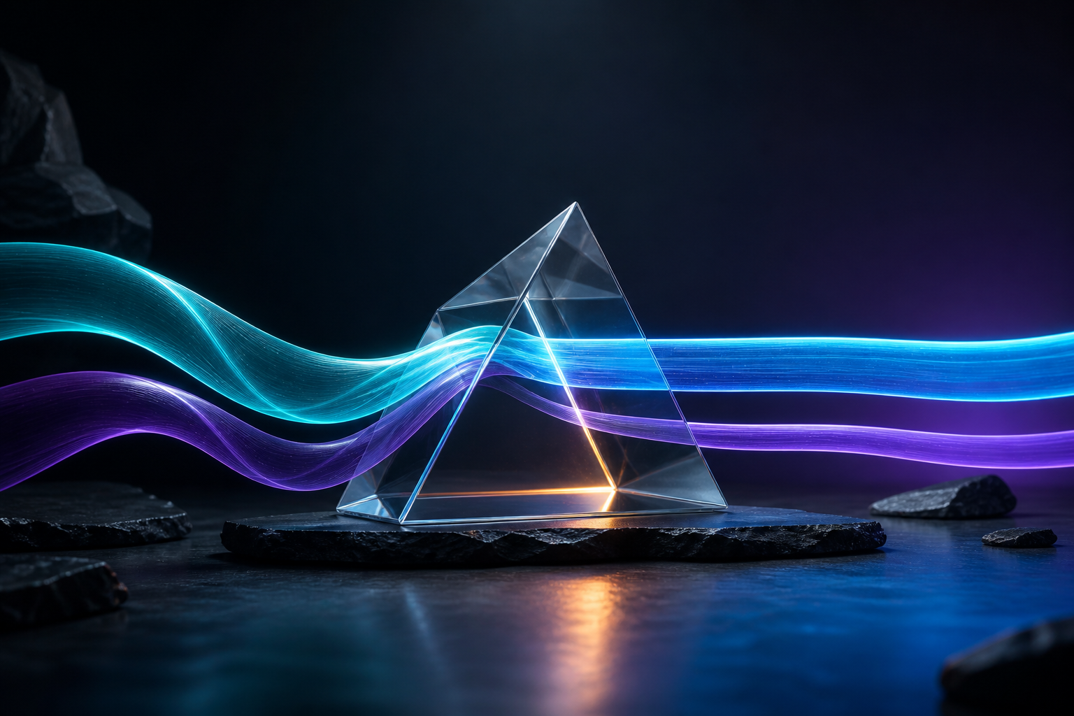 Two language ribbons passing through one balanced translation prism.