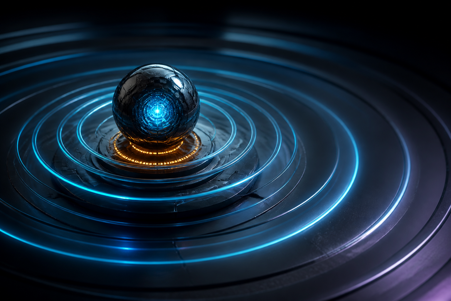 A campaign core scaling through controlled expanding signal rings.