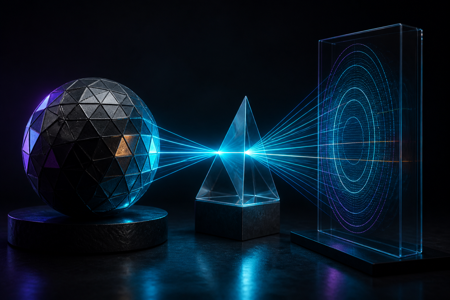 A precision prism scanning a brand sphere into a layered audit artifact.